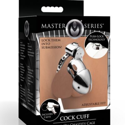 Polished silver metal snap-on chastity cage with adjustable base ring by Xr - Master Series