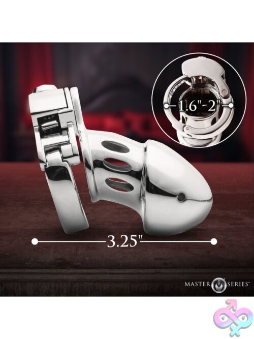 Master Series Cock Cuff Snap-On Chastity Cage – Silver Metal - Image 6