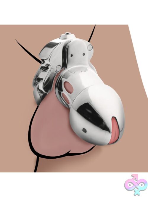 Master Series Cock Cuff Snap-On Chastity Cage – Silver Metal - Image 7