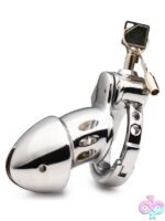 Master Series Cock Cuff Snap-On Chastity Cage – Silver Metal - Image 8