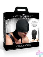 Adjustable black spandex and nylon kink hood with built-in padded blindfold by Master Series