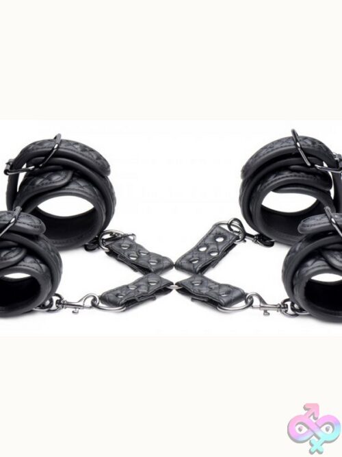 Master Series Concede Quilted Wrist &Amp; Ankle Restraint Set With Hog-Tie Adaptor – Black - Image 2