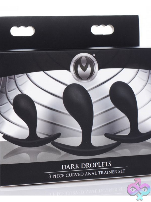 Discreet-Toys-Master-Series-Dark-Droplets-3-Piece-Curved-Anal-Trainer-Set-Nu-Xr-Ag377 Three Graduated Curved Anal Trainer Plugs In Black Silicone By Xr - Master Series
