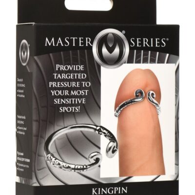 Kingpin adjustable stainless steel glans ring in silver with whorled pattern and curled ends by Xr - Master Series