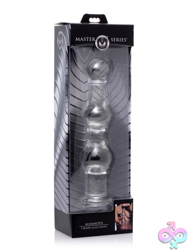 Discreet-Toys-Master-Series-Mammoth-3-Bumps-Glass-Dildo-Nu-Xr-Af180 Three-Bump Textured Clear Glass Dildo By Xr Master Series