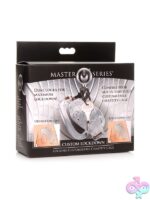 Clear customizable locking chastity cage with graduated rings and built-in lock by Master Series
