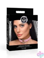 Pink spiked heart choker in vegan leather with metal snap closure by Xr Master Series