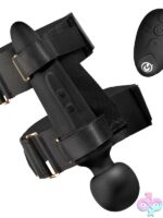 Thigh Strap Vibrating Wand with harness by XR Brands — Master Series Thunderstick in black