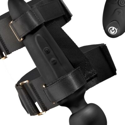 Thigh Strap Vibrating Wand with harness by XR Brands — Master Series Thunderstick in black