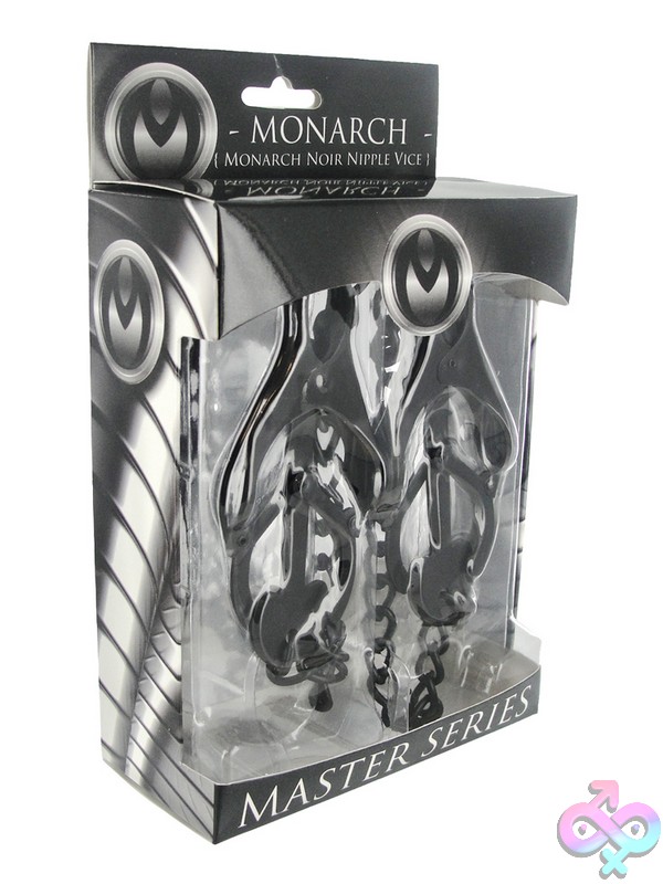 Discreet-Toys-Masters-Series-Monarch-Noir-Nipple-Vice-Nu-Xr-Aa472 Silver Metal Clover-Style Nipple Vice With Connecting Chain By Xr - Master Series