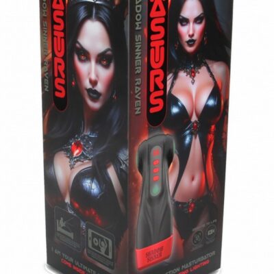 Shadow Sinner Raven multi-function masturbator in black with suction and vibrating features by Shots Toys