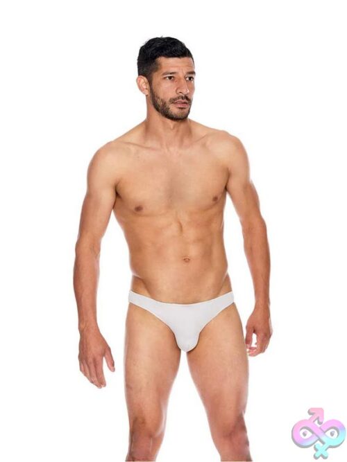 Men'S White Microfiber Open Back Underwear With Contour Pouch, Front And Back View