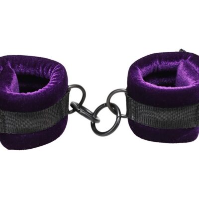 velvet wrist cuffs violet black by Doc Johnson — Merci collection harness-compatible restraint set