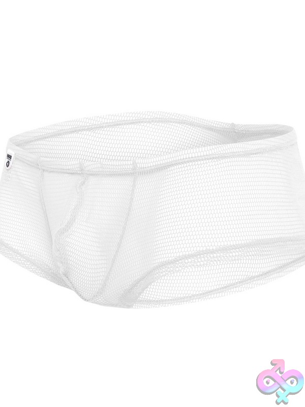 Discreet-Toys-Mesh-Boy-Short-White-L-Xl-Nu-Mbl21-White-Lxl White Sheer Mesh Low-Rise Boyshorts With Contour Pouch By Male Basics