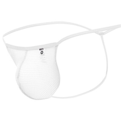 White nylon mesh boy thong with contour pouch and low-rise waistband