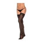 Mesh With Lace Trim Thigh High Stockings - Os