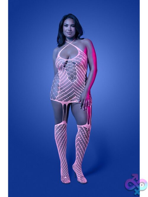 Metamorphic Glow-In-The-Dark Bodystocking Dress Queen Size – White/Pink - Image 2