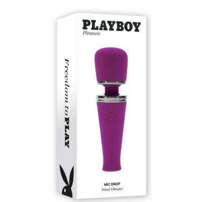 Mic Drop mini wand vibrator in purple with flexible silicone head by Playboy Pleasure