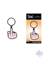 Pink middle finger keychain accessory by Wood Rocket