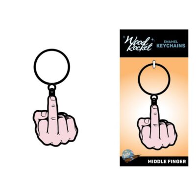 Pink middle finger keychain accessory by Wood Rocket