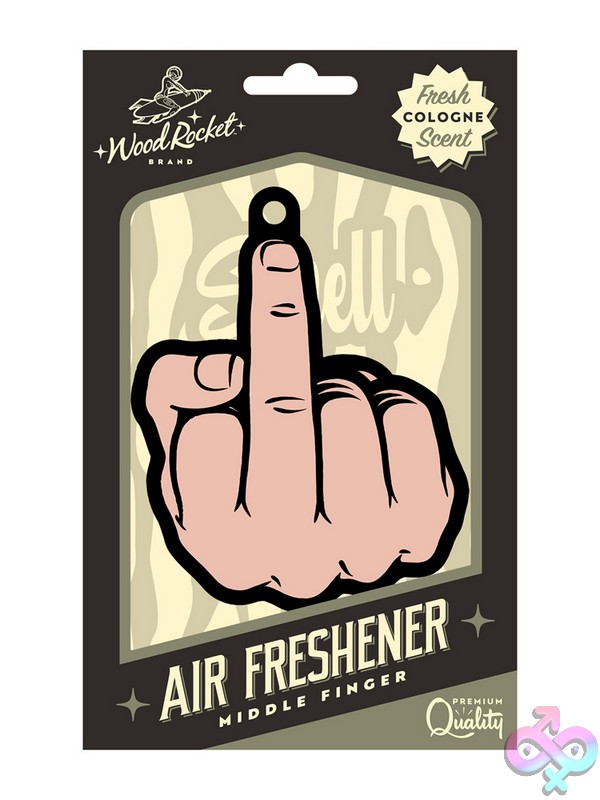 Discreet-Toys-Middle-Finger-Peach-Air-Freshener-Nu-Vaf-005 Black Middle Finger Peach Cardboard Air Freshener With Fresh Cologne Scent By Wood Rocket