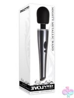 Charcoal metallic rechargeable wand vibrator with flexible silicone head and chrome detail by Evolved Novelties