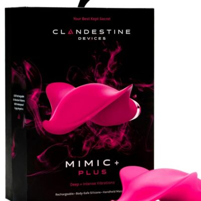 Mimic Plus palm-fit flat vibrator massager in magenta body-safe silicone by Clandestine