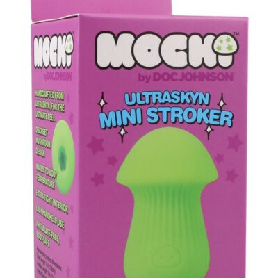 Mochi Ultraskyn Mini Stroker in four colors — blue, green, purple, and yellow — shown on a clean neutral background