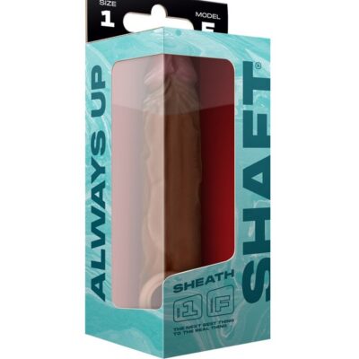 Realistic oak-tone Size 1x shaft extension sleeve in FLEXISKIN liquid silicone by Shaft