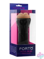 Realistic beige mouth stroker with textured tunnel and comfortable handle by Forto