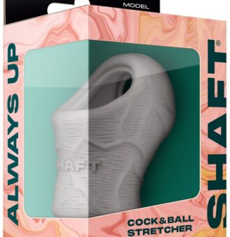 Shaft Model P Liquid Silicone Cock And Ball Stretcher In Gray And Green On Neutral Background