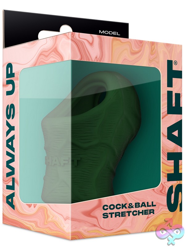 Discreet-Toys-Model-P-Shaft-Cock-Ball-Green-Nu-Sh-3003-17 Shaft Model P Liquid Silicone Cock And Ball Stretcher In Gray And Green On Neutral Background