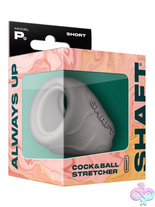 Shaft Cock And Ball Short Stretcher In Liquid Silicone Shown In Gray And Green Colorways