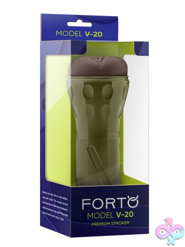 Discreet-Toys-Model-V-20-Stroker-Dark-Nu-Fo-01V-07 Ultra-Realistic Brown Tpe Stroker With Ribbed Tunnel And Adjustable Suction By Forto