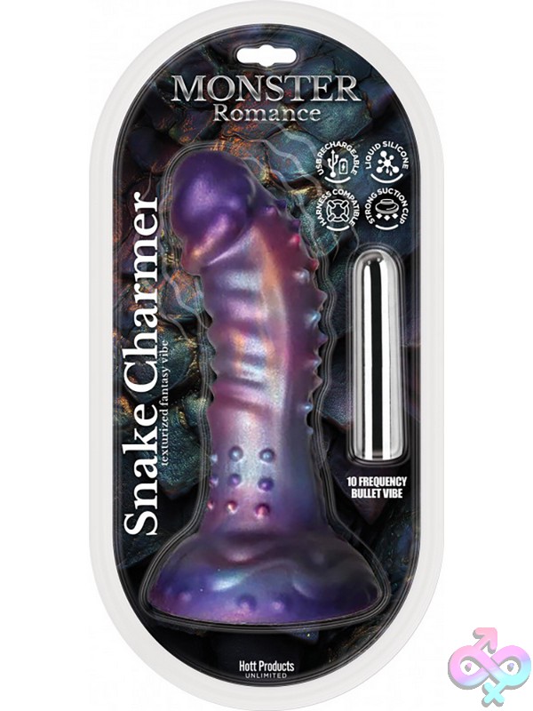 Discreet-Toys-Monster-Romance-Snake-Charmer-Dildo-With-Multi-Speed-Bullet-Nu-Hp-3777 Fantasy Vibrating Dildo Snake Charmer By Hott Products In Purple Silicone With Suction Cup Base