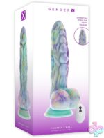 Monster's Ball thrusting vibrator with graduated beads in swirling purple silicone by Gender X