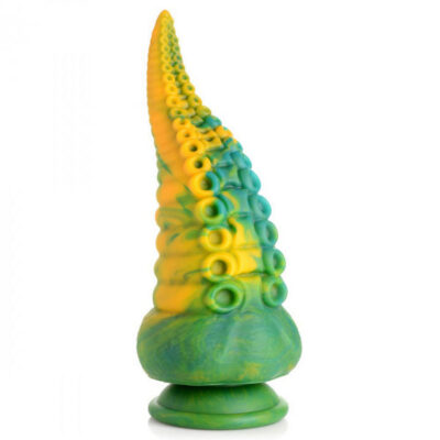 Monstropus Tentacled Monster Silicone Dildo by XR Brands — marbled green yellow blue exotic fantasy dildo