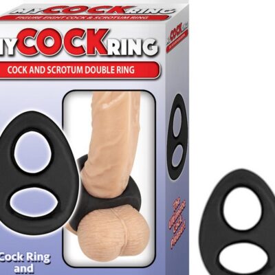 Flexible black silicone cock and scrotum double ring by Nasstoys