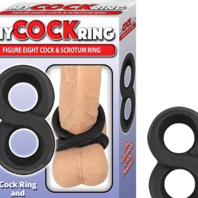 Figure eight cock and scrotum ring in black silicone by Nasstoys