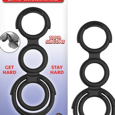 Quattro cock and scrotum ring set in black silicone by Nasstoys