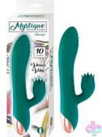 Green dual-motor rabbit vibrator with petal stimulator attachment in silicone by Nasstoys