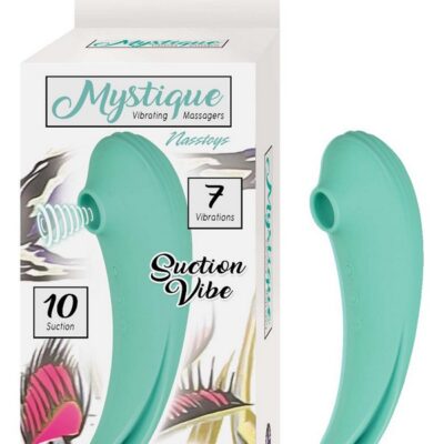 Mystique dual-motor suction vibe in pink and green body-safe silicone