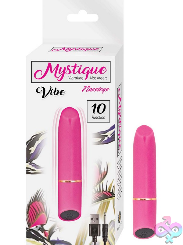 Discreet-Toys-Mystique-Vibrating-Massagers-Vibe-Pink-Nu-Nw3098-1 Slim Pink Silicone Vibrating Bullet Massager With Angled Tip By Nasstoys