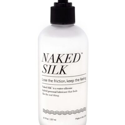 Naked Silk 8.7 oz water-silicone hybrid personal lubricant white bottle by Naked Silk