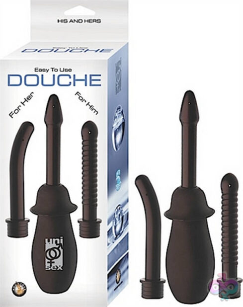 Douche by Nasstoys — black unisex anal douche with 3 interchangeable attachments