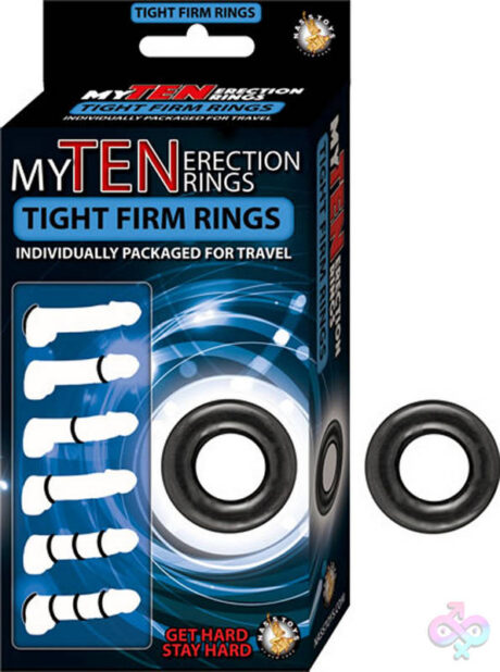 My Ten Erection Rings black TPE waterproof cock ring pack by Nasstoys