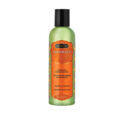 Massage Oil Tropical Mango by Kama Sutra Naturals 2 fl oz glass bottle with pump dispenser