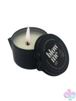 Naughty Notes Blow Me black pour-spout tin warming massage candle in Vanilla Crème by Kama Sutra