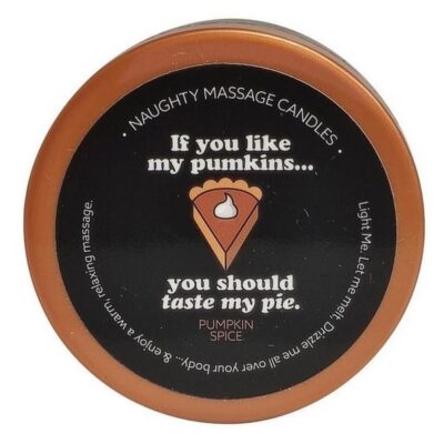 Orange soy massage candle with Taste My Pie Pumpkin Spice label by Kama Sutra