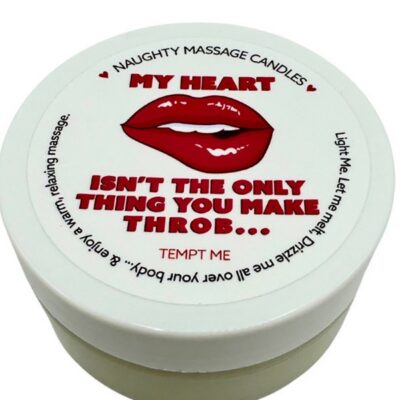 White warming massage candle with cheeky Valentine's message by Kama Sutra